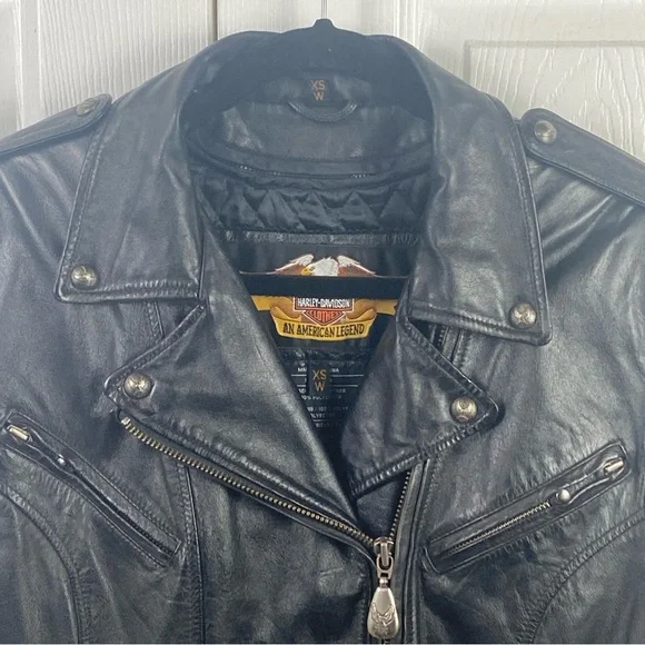 Harley Davidson Leather Jacket Women XS ZIP Out Liner Riding Black Off Center 50 - Picture 2 of 10